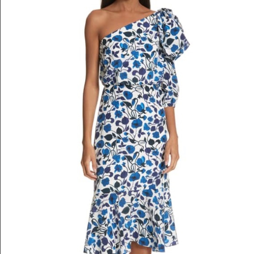 Saloni Juliet One-Shoulder Silk Dress